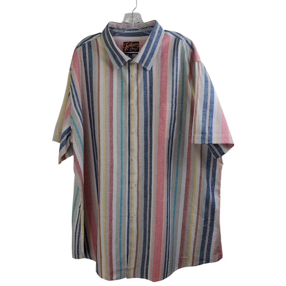 Johnny Bigg Men's Multicolored Linen Blend Sleeve Button Front Shirt, Sz 5XL